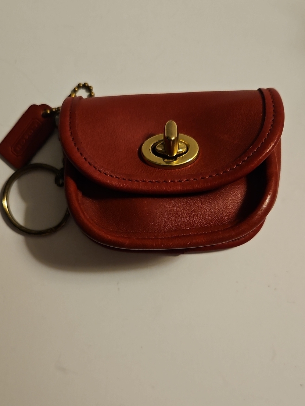 Coach Mini Red Leather Turnlock,Coin Pouch & Key Chain